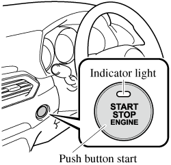 The engine starts by pressing the push button start while depressing ...